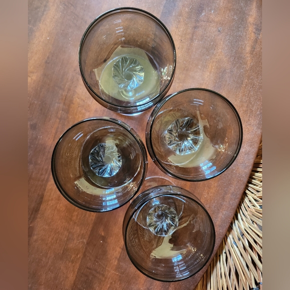 Set of 4 Vintage Coupe Glasses Smokey Grey Crystal Twisted Stem - Picture 3 of 8